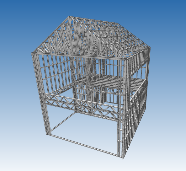 Estrutura de Light Steel Frame (LSF) do chalé